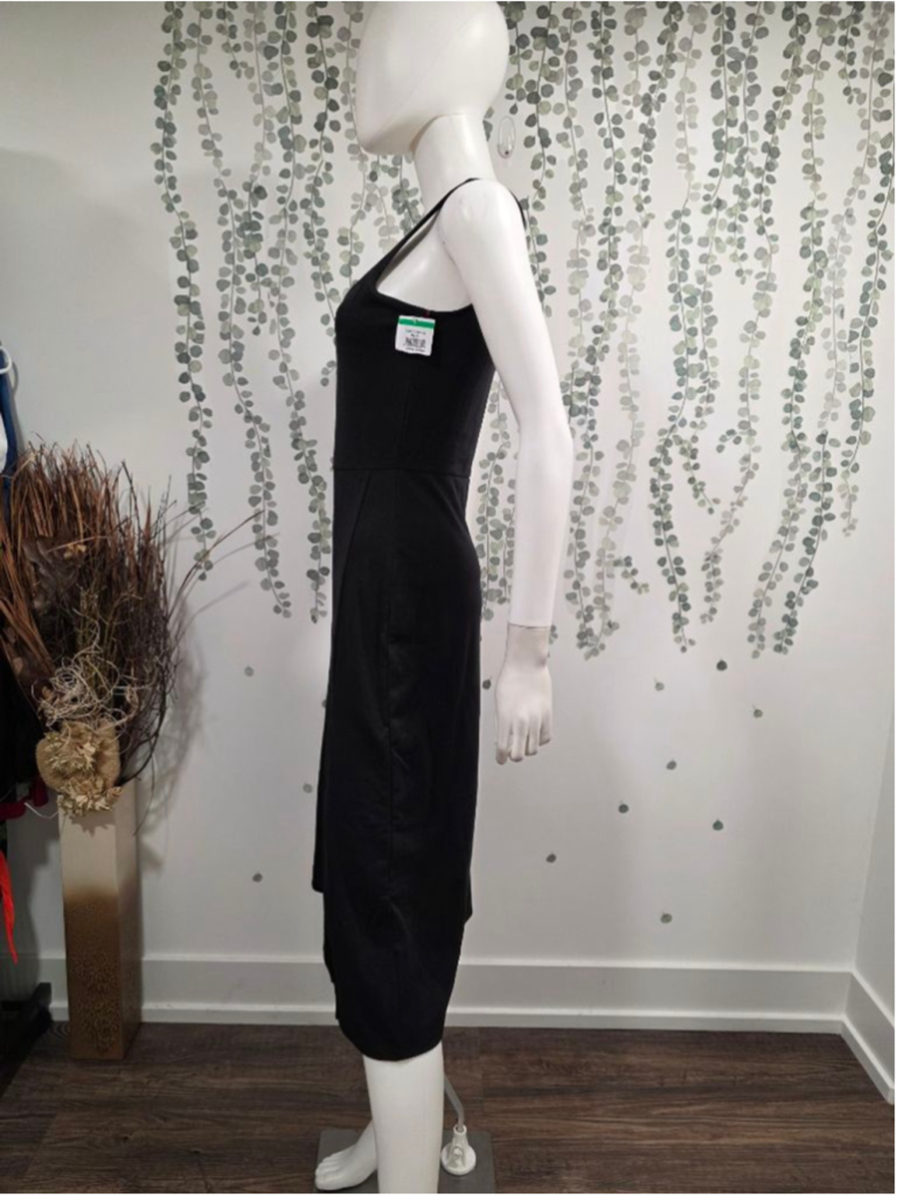Open Edit Black Sleeveless Midi Dress Side Slit Stretch Knit Size Medium NWOT - Picture 7 of 10